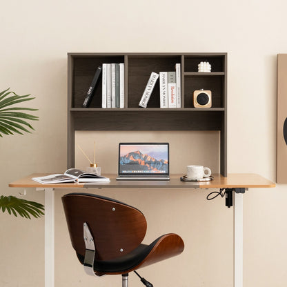 Computer Desktop Bookcase with 4 Cubbies and Open Back Compartment-Beige