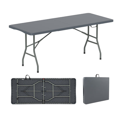 6 ft Portable Folding Table 350 LBS Fold-in-Half Table with HDPE Tabletop-Black
