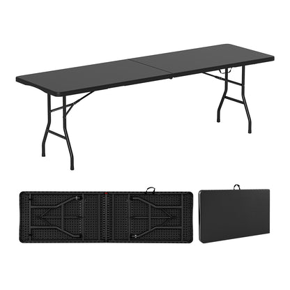 8 ft Portable Folding Table 350 LBS Fold-in-Half Table with HDPE Tabletop-Black