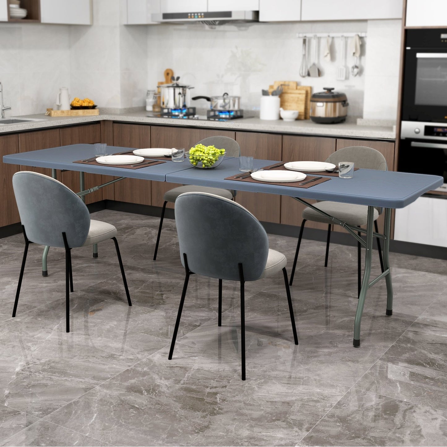 8 ft Portable Folding Table 350 LBS Fold-in-Half Table with HDPE Tabletop-Black