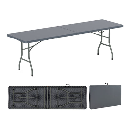 8 ft Portable Folding Table 350 LBS Fold-in-Half Table with HDPE Tabletop-Black