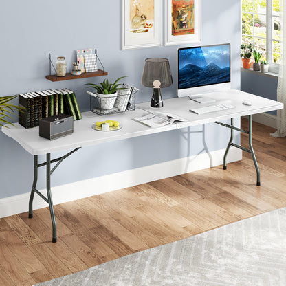 8 ft Portable Folding Table 350 LBS Fold-in-Half Table with HDPE Tabletop-Black