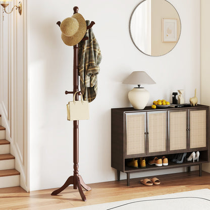 Solid Wood Hall Tree with 11 Hooks and 3 Height Options for Entryway-Black