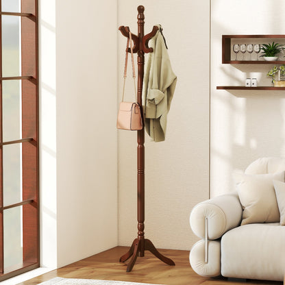 Solid Wood Hall Tree with 11 Hooks and 3 Height Options for Entryway-Black