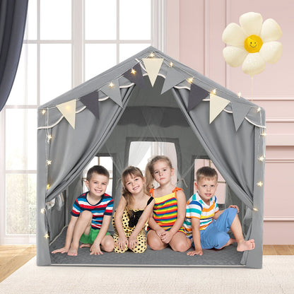 3-4 Kids Large Play Tent House with 2 Opening Doors and Star Lights-Beige