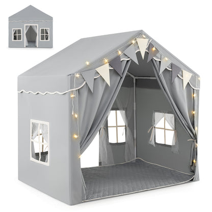 3-4 Kids Large Play Tent House with 2 Opening Doors and Star Lights-Beige