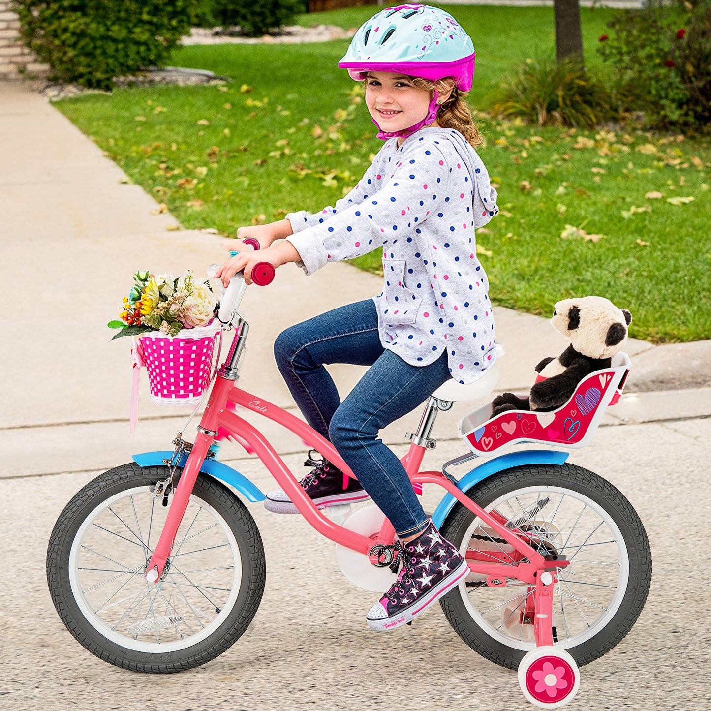 Kids Bicycle with Training Wheels and Basket for Boys and Girls Age 3-9 Years-14 inches
