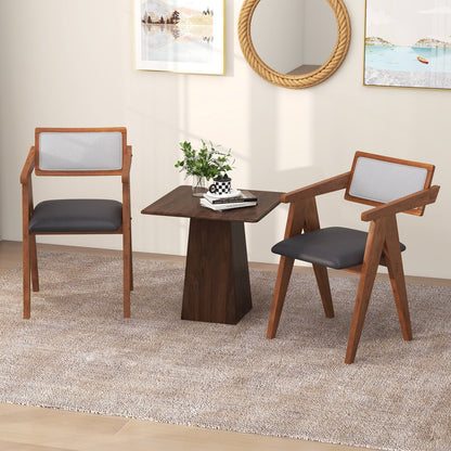 Mid Century Wooden Accent Chairs with Leathaire Seat Cushions Set of 2-Beige