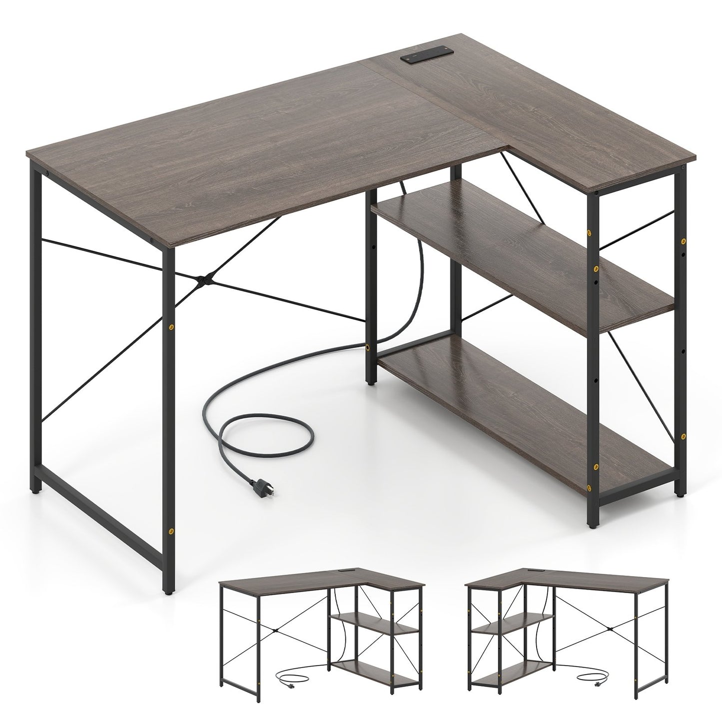 L-shaped 47 Inch Reversible Corner Desk with Adjustable Storage Shelves-Black