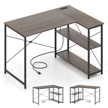 L-shaped 47 Inch Reversible Corner Desk with Adjustable Storage Shelves-Black
