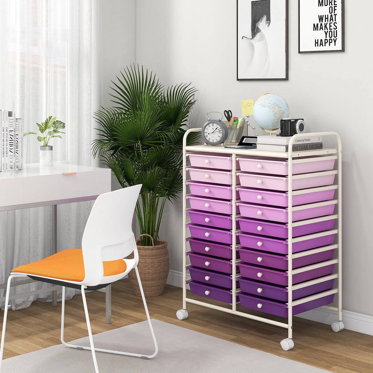 20 Drawers Rolling Storage Cart Studio Organizer-Beige