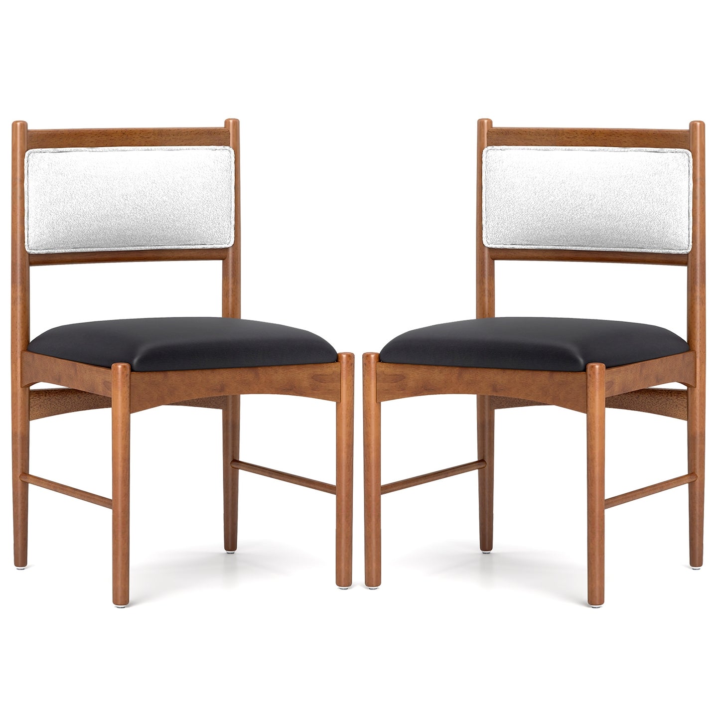 Wooden Dining Chair Set of 2 with Rubber Wood Frame and Faux Sherpa Backrest-Walnut