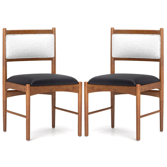 Wooden Dining Chair Set of 2 with Rubber Wood Frame and Faux Sherpa Backrest-Walnut