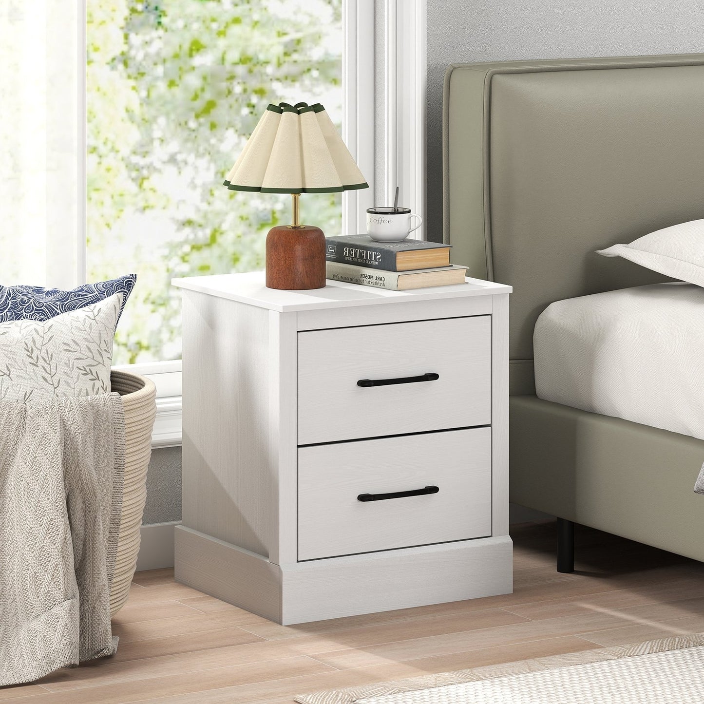 Wood Compact Floor Nightstand with Storage Drawers-Dark Gray