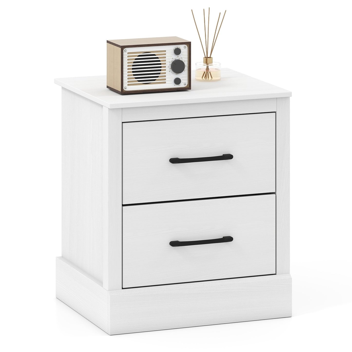 Wood Compact Floor Nightstand with Storage Drawers-Dark Gray