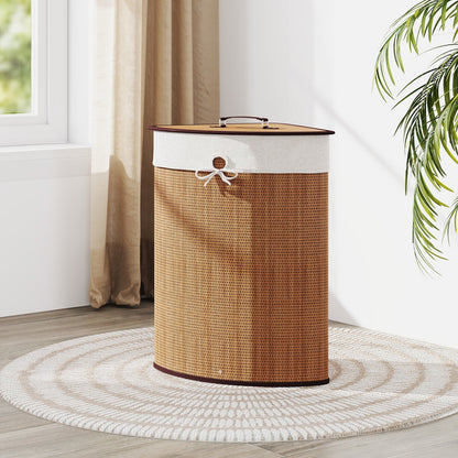 Corner Bamboo Hamper Laundry Basket with Lid and Removable Liner-Black
