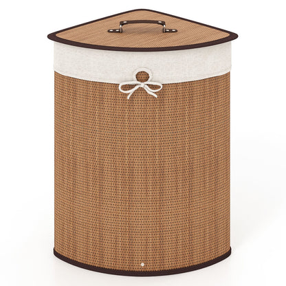 Corner Bamboo Hamper Laundry Basket with Lid and Removable Liner-Black