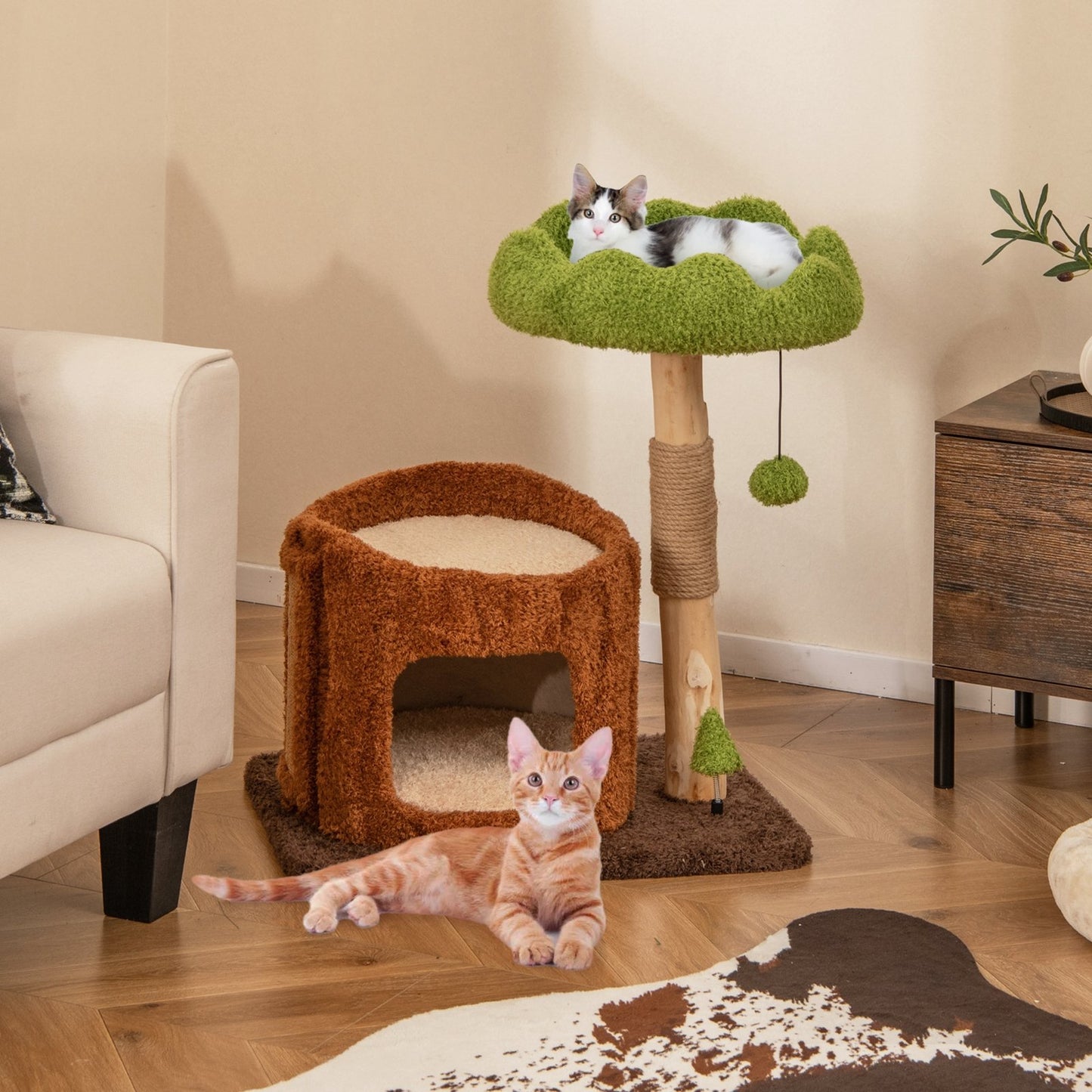 Multifunctional Cat Tree Cat Tower with Scratching Posts and Top Perch-Brown