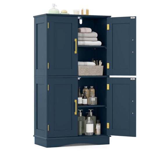 Bathroom Floor Storage Cabinet with 4 Doors and 2 Adjustable Shelves-Blue