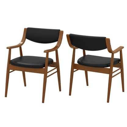 Wooden Dining Chair Set of 2 with Padded Seat and Back-Black