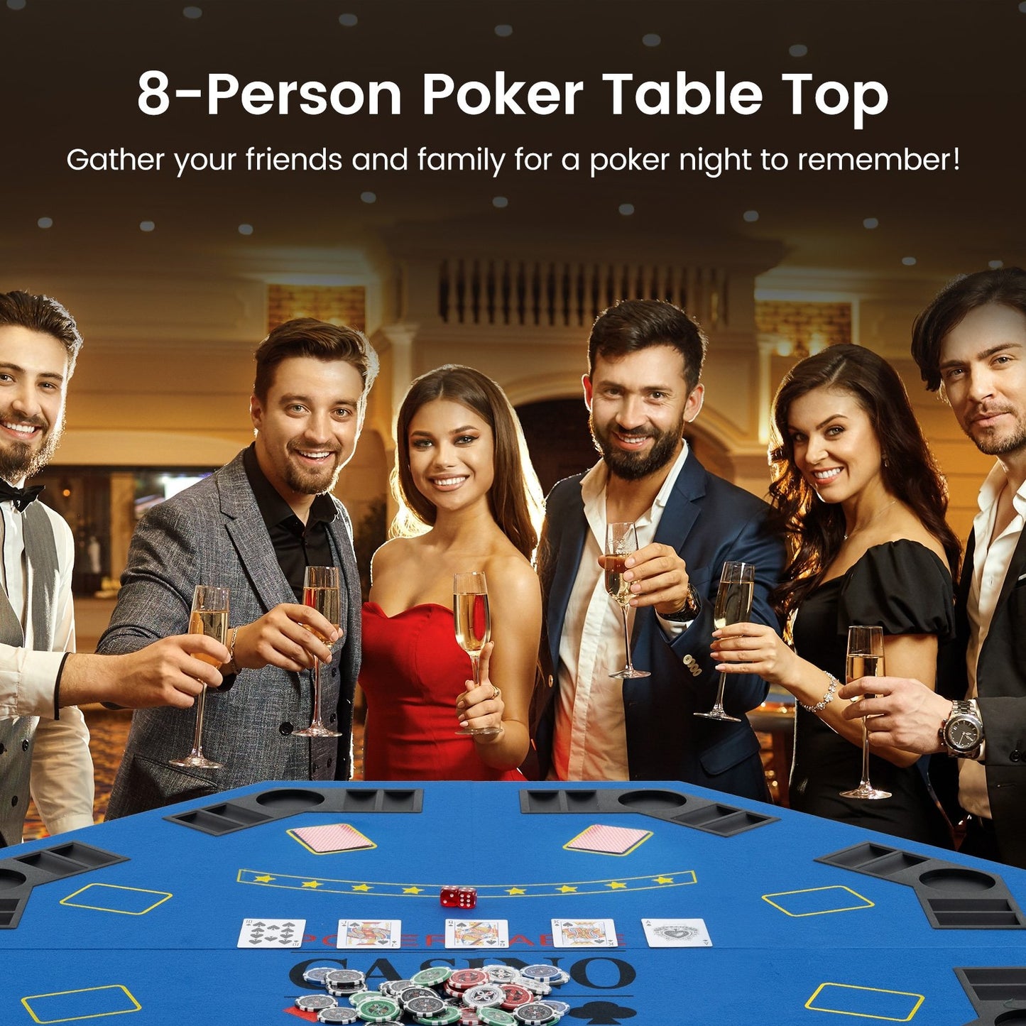 8-Player Foldable Poker Table Top with Carrying Bag-Blue