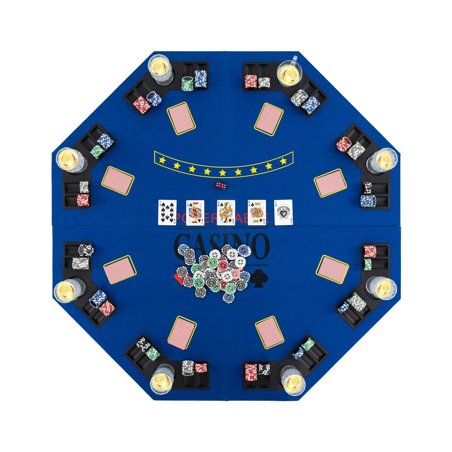 8-Player Foldable Poker Table Top with Carrying Bag-Blue