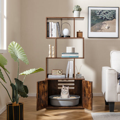 56 Inch Tall Cat Litter Box Enclosure with Storage-Rustic Brown