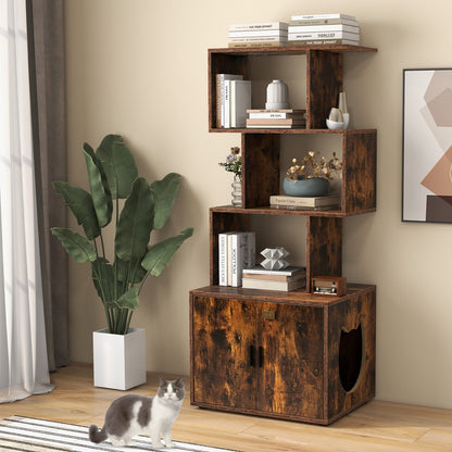 56 Inch Tall Cat Litter Box Enclosure with Storage-Rustic Brown