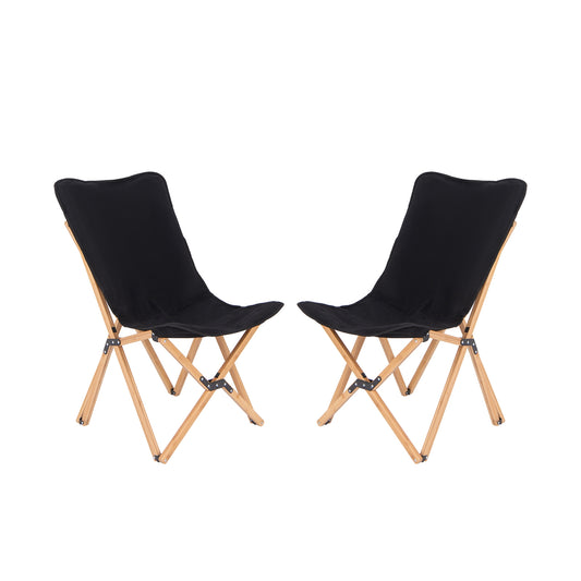 Set of 2 Bamboo Dorm Chair with Storage Pocket for Camping and Fishing-Black