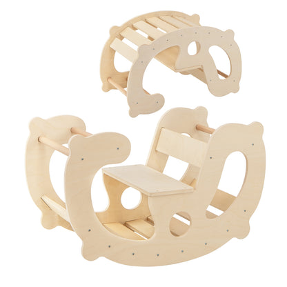 2-in-1 Rocking Horse Arch for Kids Montessori Climbing Toys with Arch Climber-Multicolor
