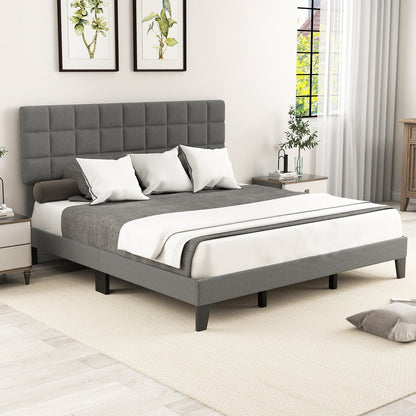 Full Size Modern Linen Bed Frame with Adjustable Headboard-Gray