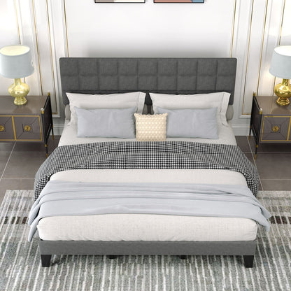 Full Size Modern Linen Bed Frame with Adjustable Headboard-Gray