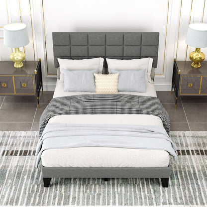 Full Size Modern Linen Bed Frame with Adjustable Headboard-Gray