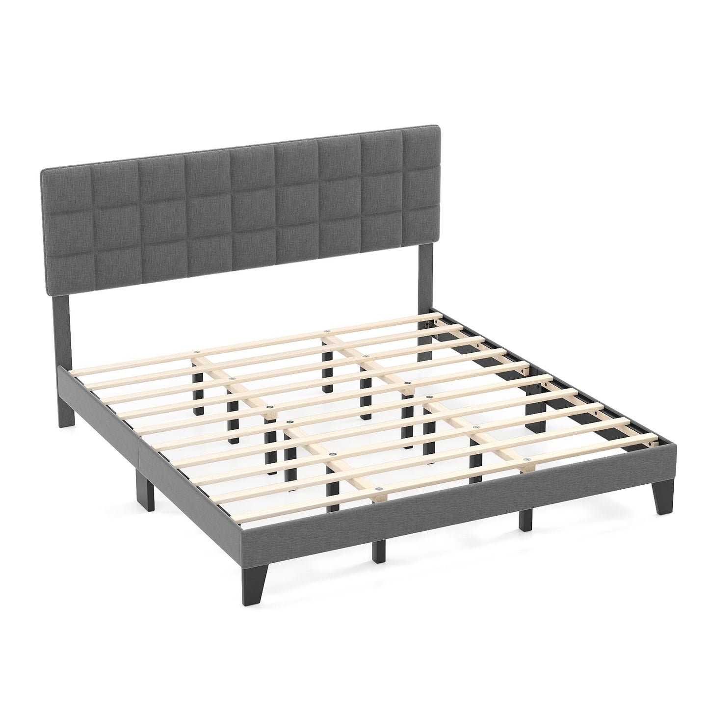 Queen Size Modern Linen Bed Frame with Adjustable Headboard-Gray