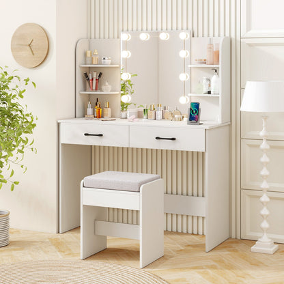 Vanity Set with Lighted Mirror and Stool with Power Outlet-Black