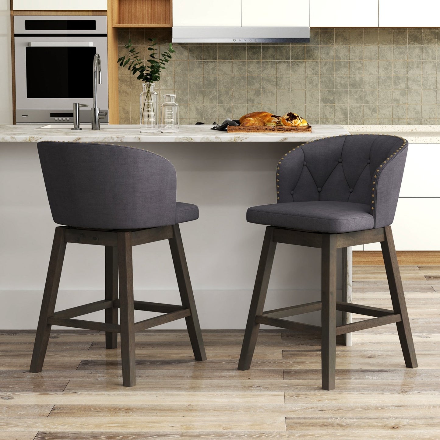 Counter Height Fabric Upholstered Bar Stools Set of 2-Beige