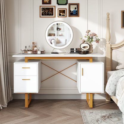 51 Inch Computer Desk with Floating Desktop and Dual Drawers-White