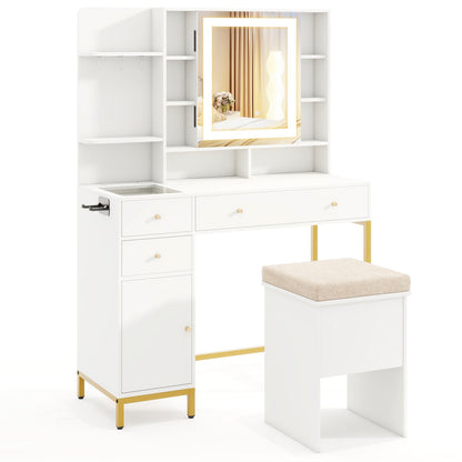 Makeup Dressing Table and Stool set with 3 Lighting Modes and Cabinet-White