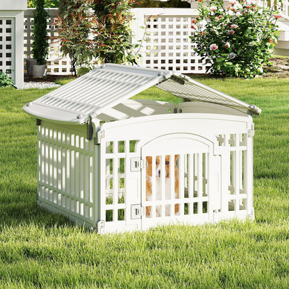 6-Panel Plastic Dog Playpen 24 Inch Indoor Outdoor Pet Fence with Locking Door-White