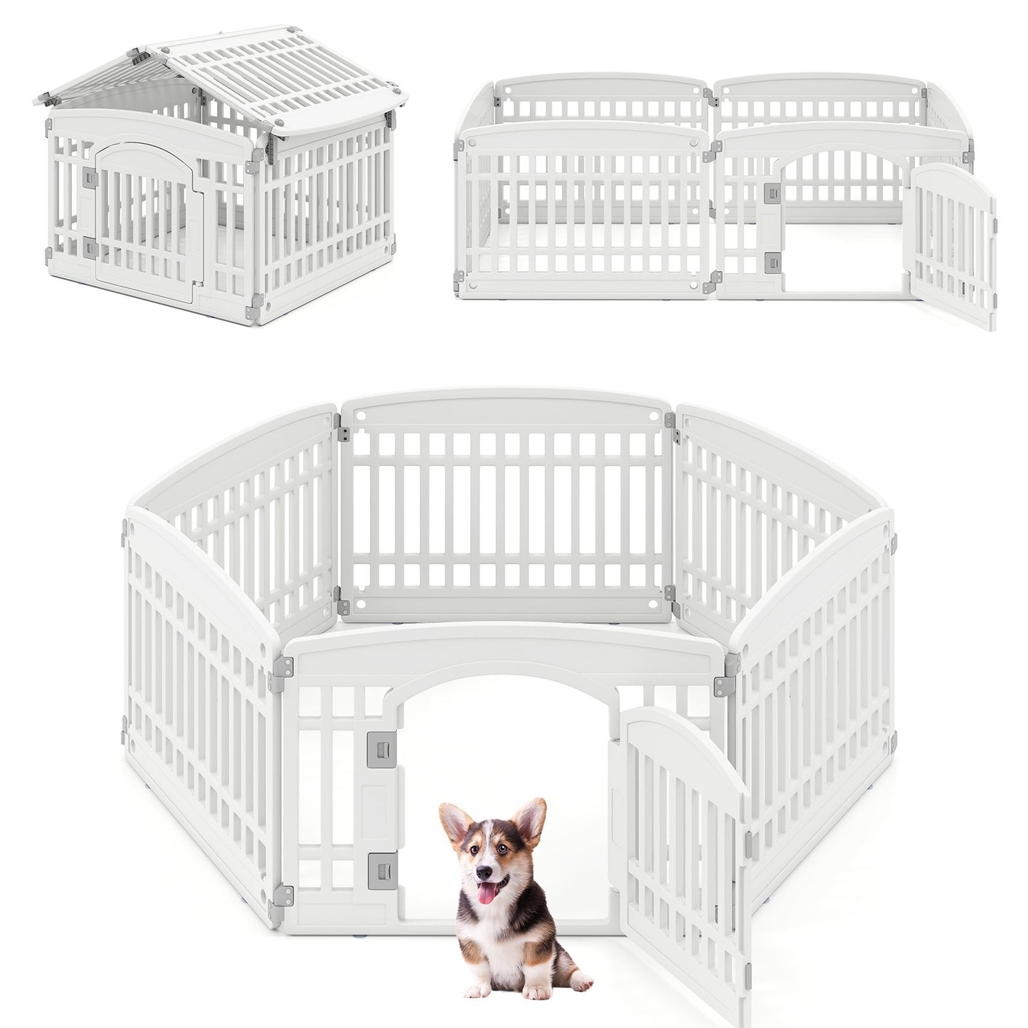 6-Panel Plastic Dog Playpen 24 Inch Indoor Outdoor Pet Fence with Locking Door-White