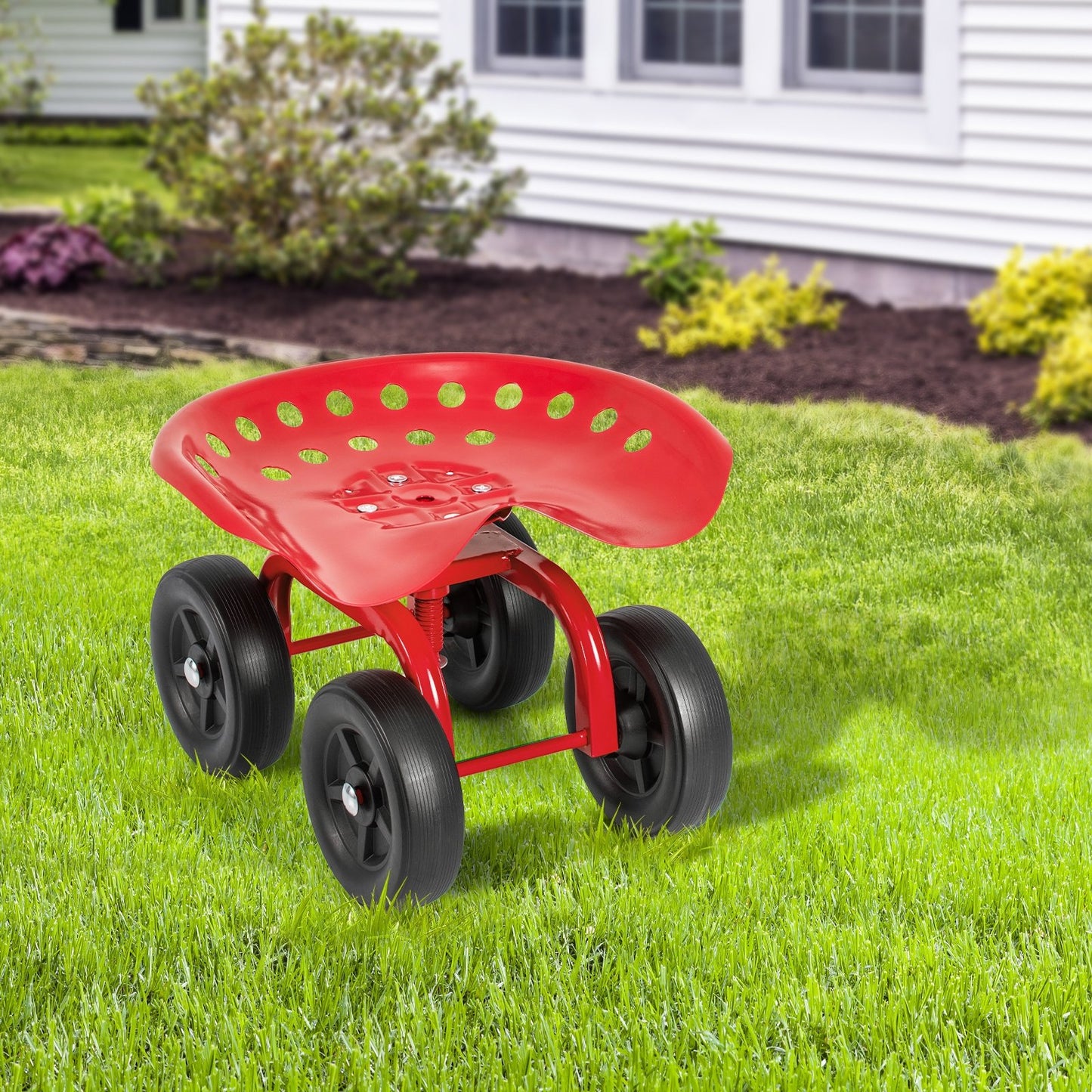 Garden Rolling Workseat with 360° Swivel Seat and Adjustable Height-Blue