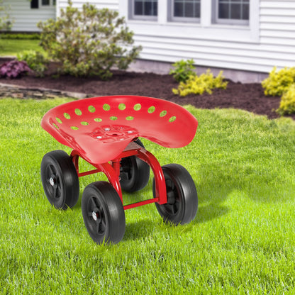 Garden Rolling Workseat with 360° Swivel Seat and Adjustable Height-Blue