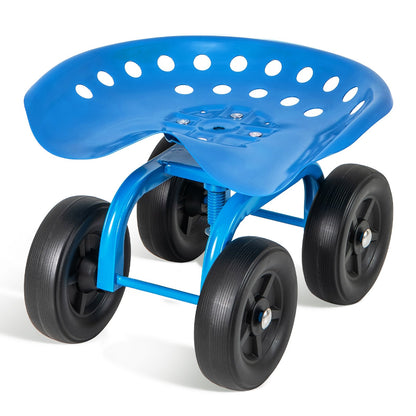 Garden Rolling Workseat with 360° Swivel Seat and Adjustable Height-Blue
