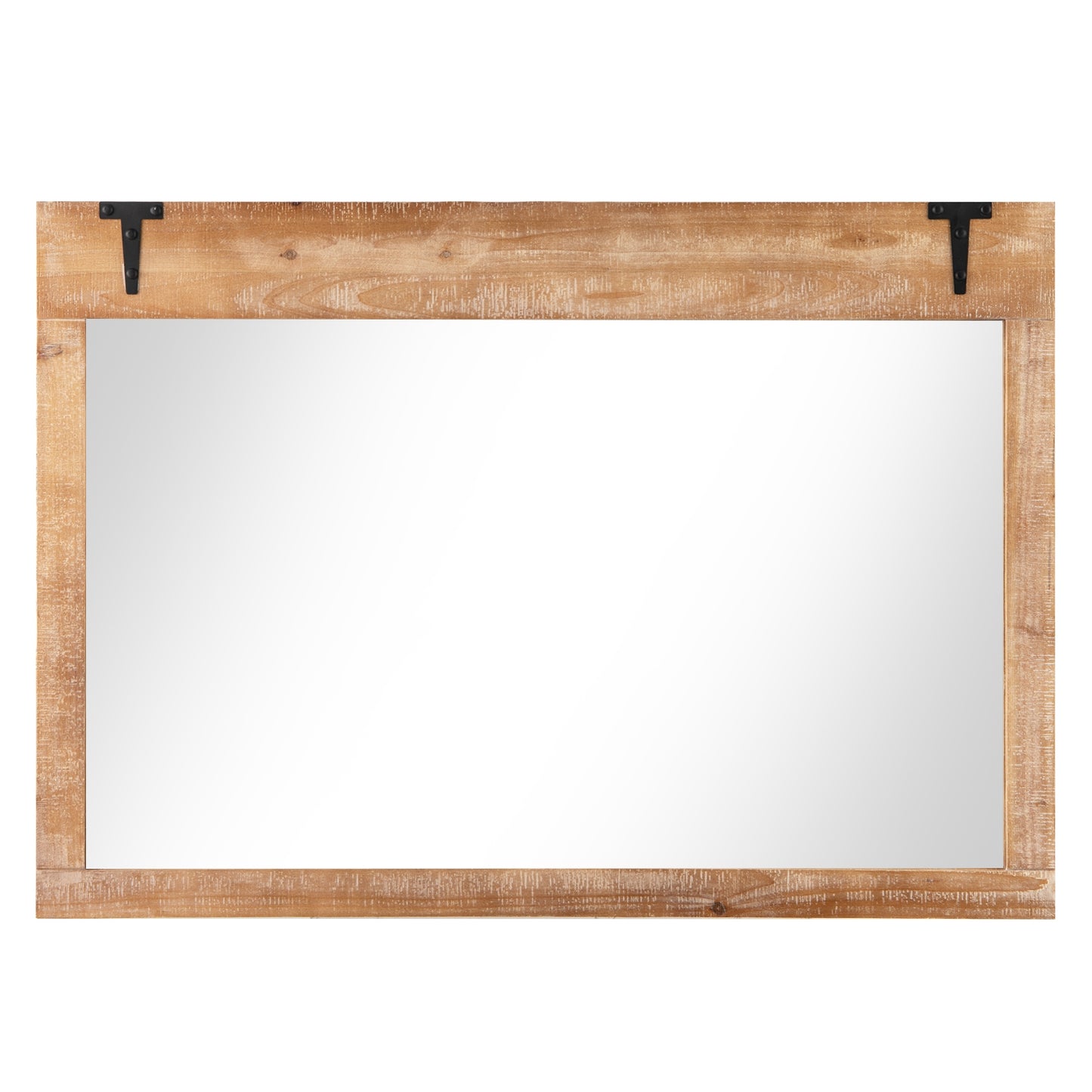 39 x 27.5 Inch Farmhouse Rustic Barn Door Wall Mirror with Wood Frame-Natural
