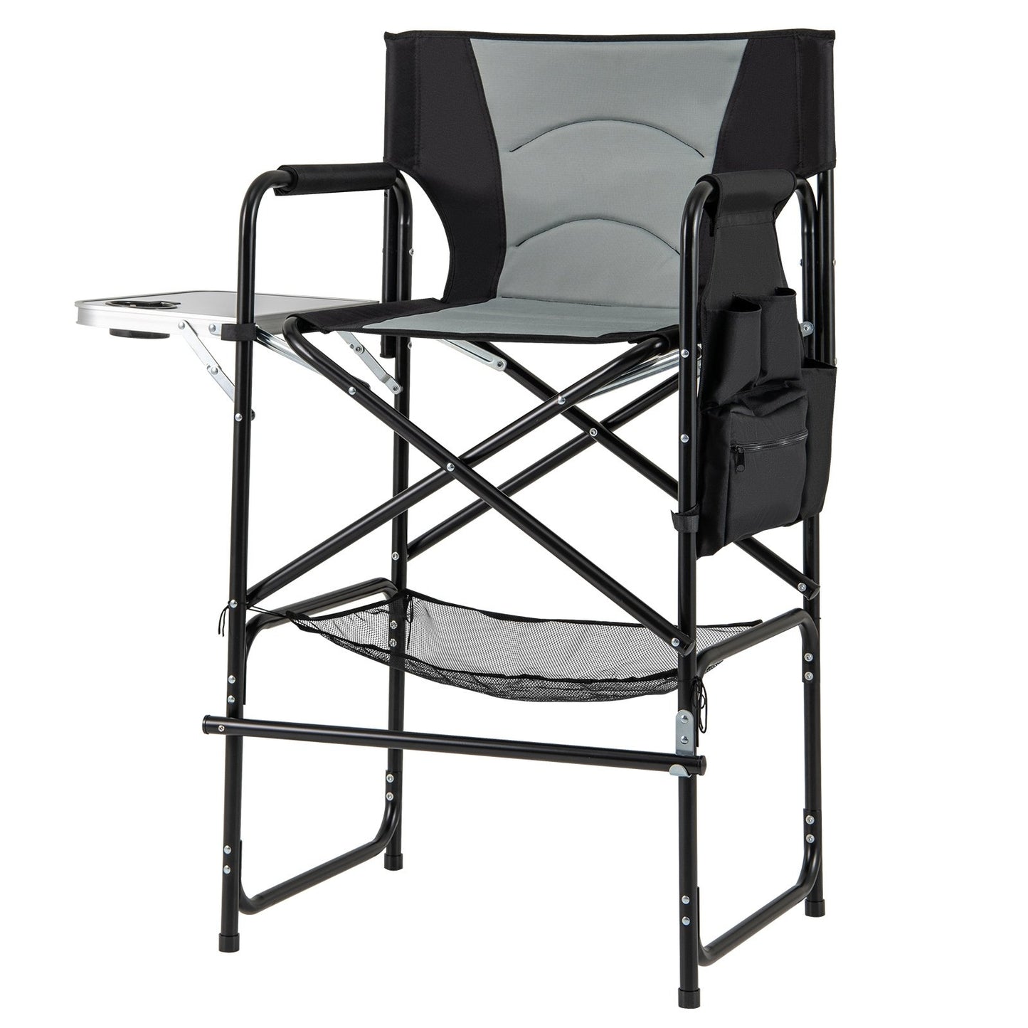 46 Inches Tall Directors Chair with Foldable Side Table and Footrest-Gray