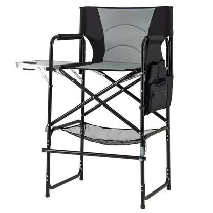 46 Inches Tall Directors Chair with Foldable Side Table and Footrest-Gray