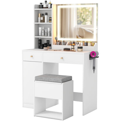 Vanity Dressing Table and Chair Set with Mirror and Lights-Black
