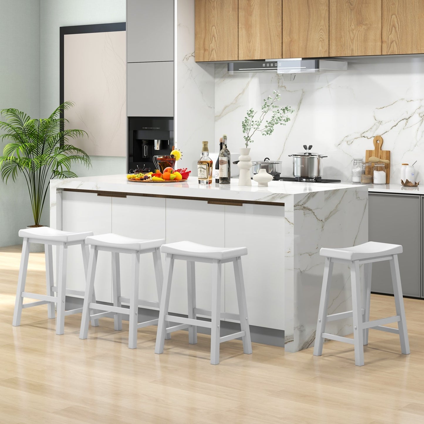 Set of 2 24 Inch Counter Height Stools with Solid Wood Legs-Black