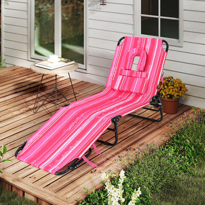 Beach Chaise Lounge Chair with Face Hole and Removable Pillow-Beige