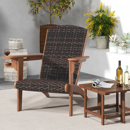 Patio Adirondack Chair with Rattan Padded Seat and Hidden Cupholder-Black